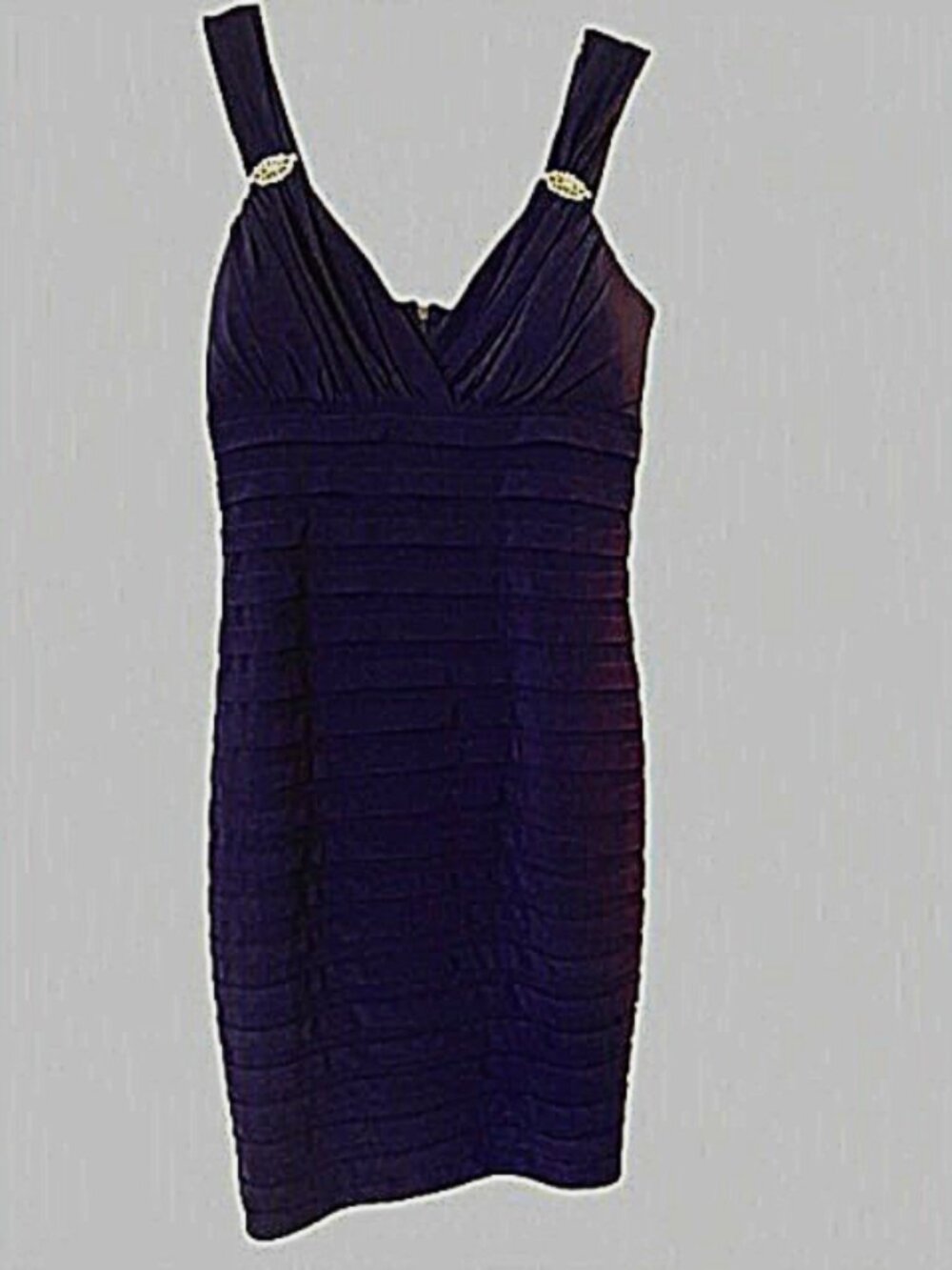 Scarlett Nite Navy V-Neck Dress with Bling Detail and Horizontal Pleating Size 8